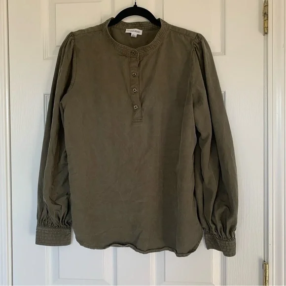 Calvin Klein Army Green Pop Over Blouse Size Large - Picture 1 of 9